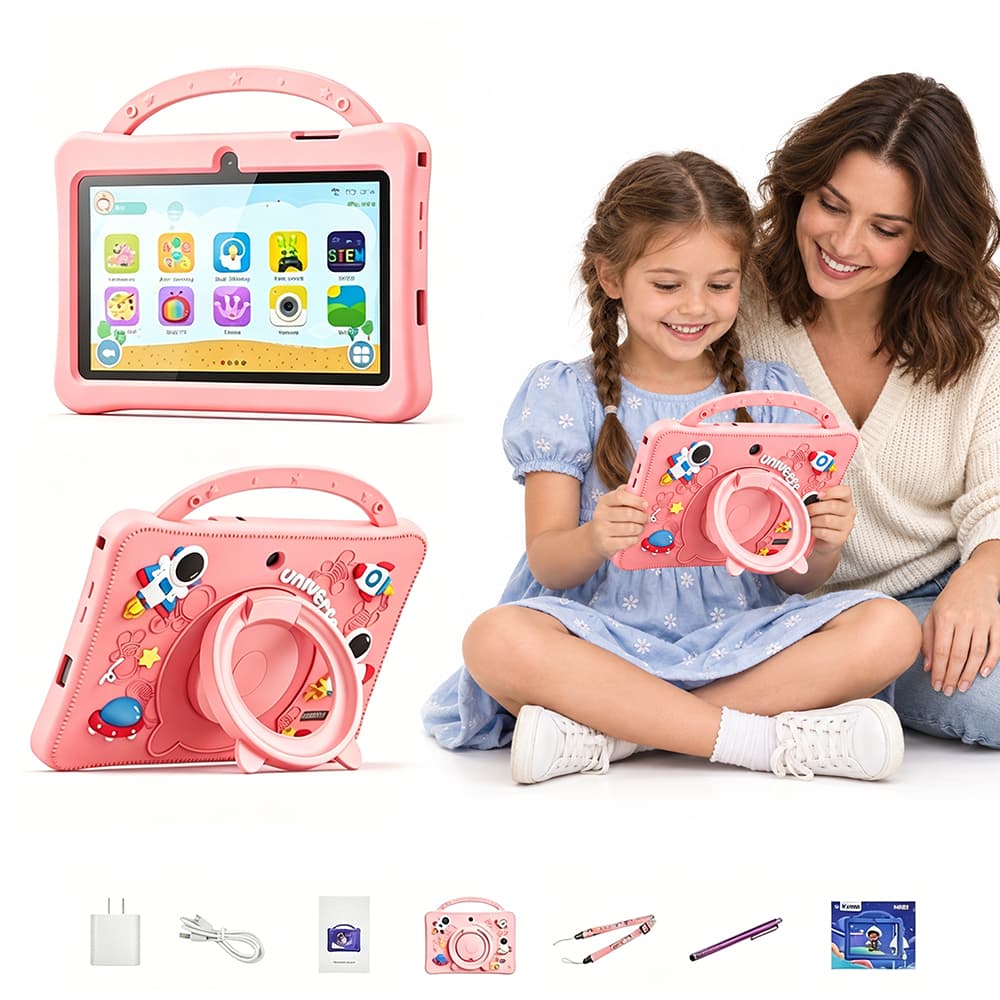 Tablet Infantil 7" HD 128GB Android 13 Wi-Fi Bluetooth 5.0 3500mAh Com Capa de Silicone Antichoque