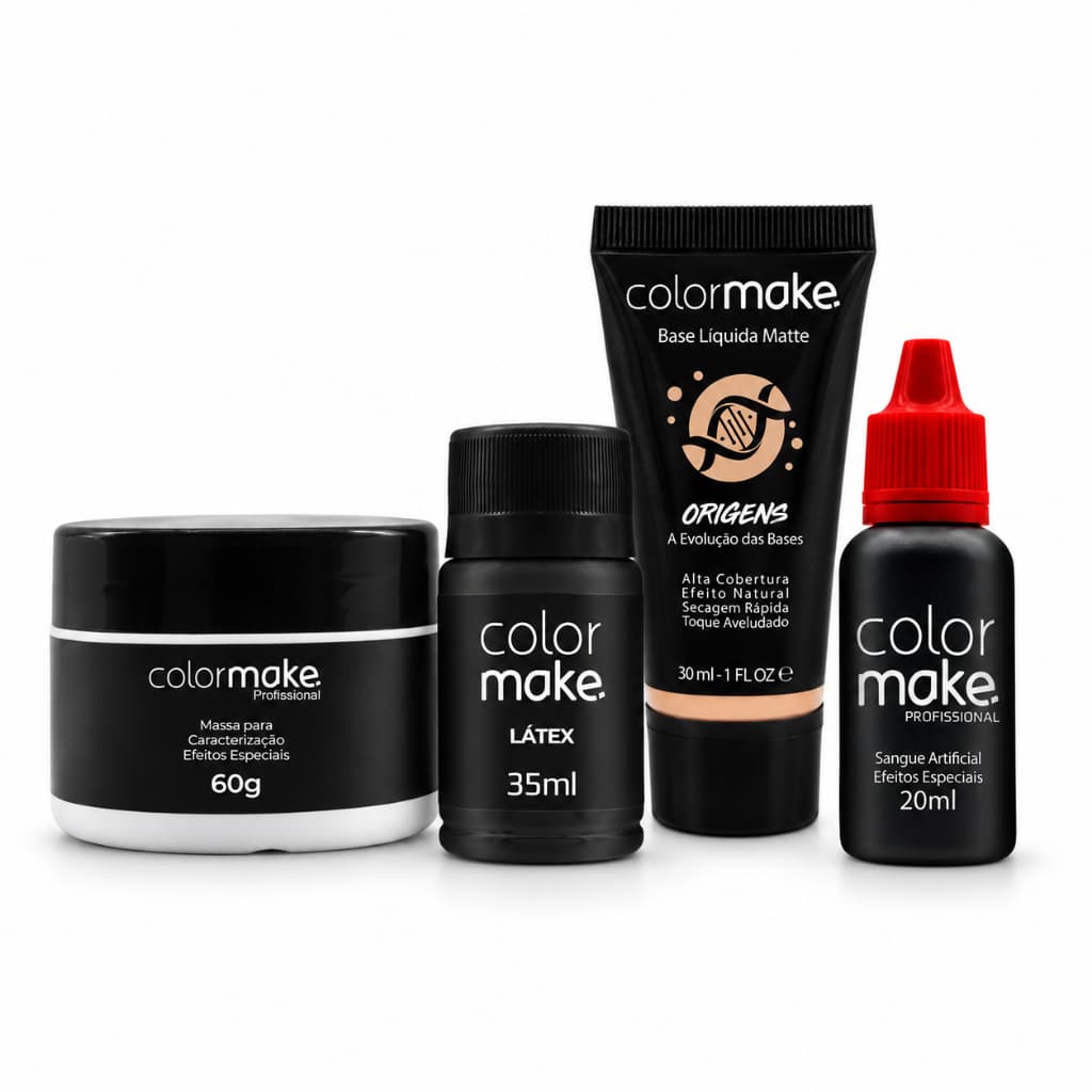 Kit Maquiagem Artística Massa Caracterização Látex Sangue Falso Base Liquida Efeitos Especiais Halloween Color Make