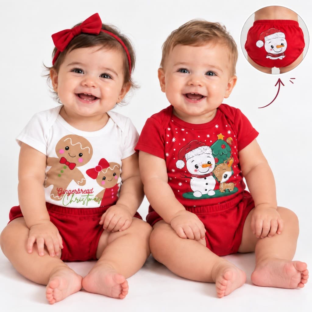 Conjunto Bebe Menino ou Menina Natal Body Manga Curta e Tapa Fralda P ao GG Roupa de Bebe