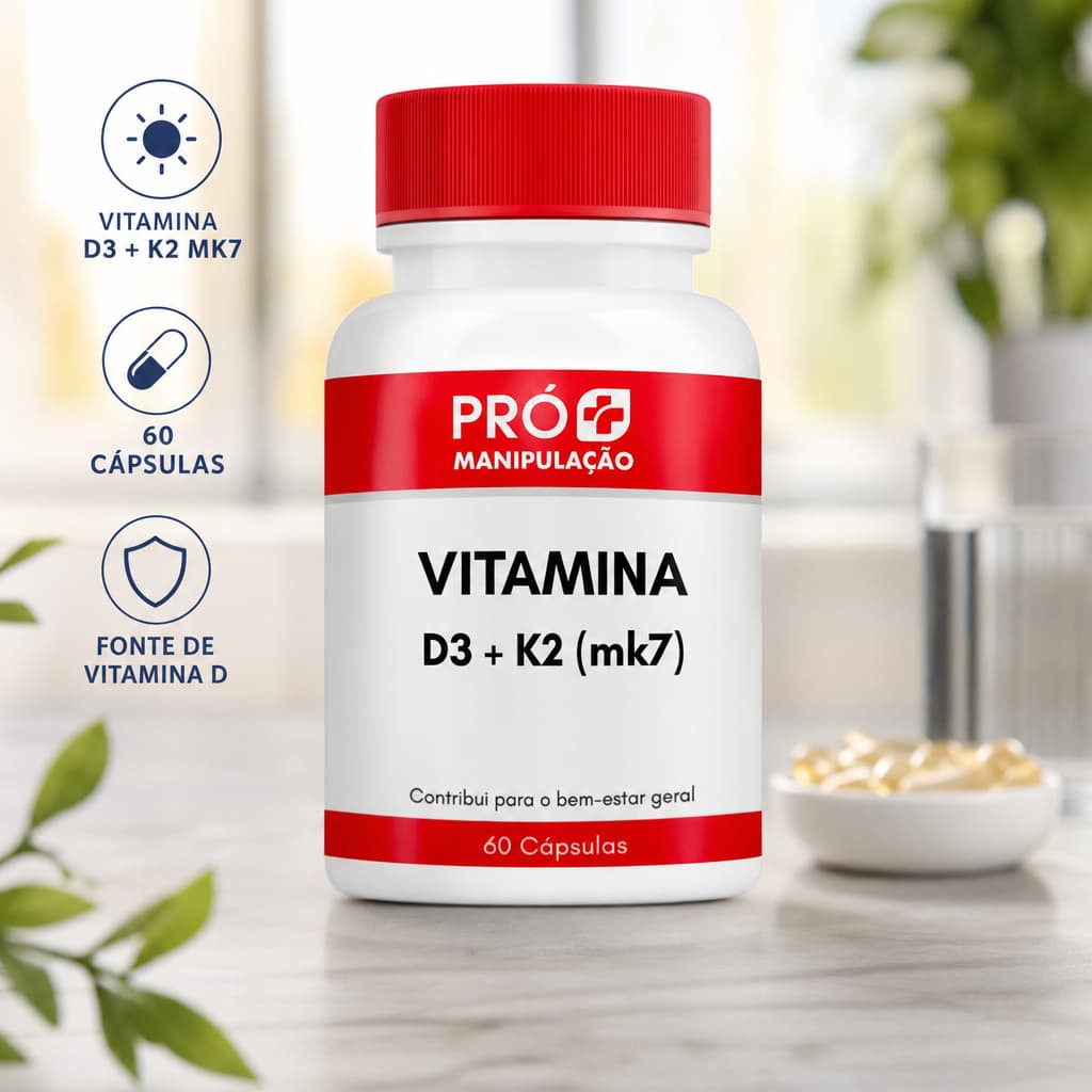 Vitamina D3 + K2 MK7 60 Cápsulas – Fonte de Vitamina D – Suplemento Alimentar