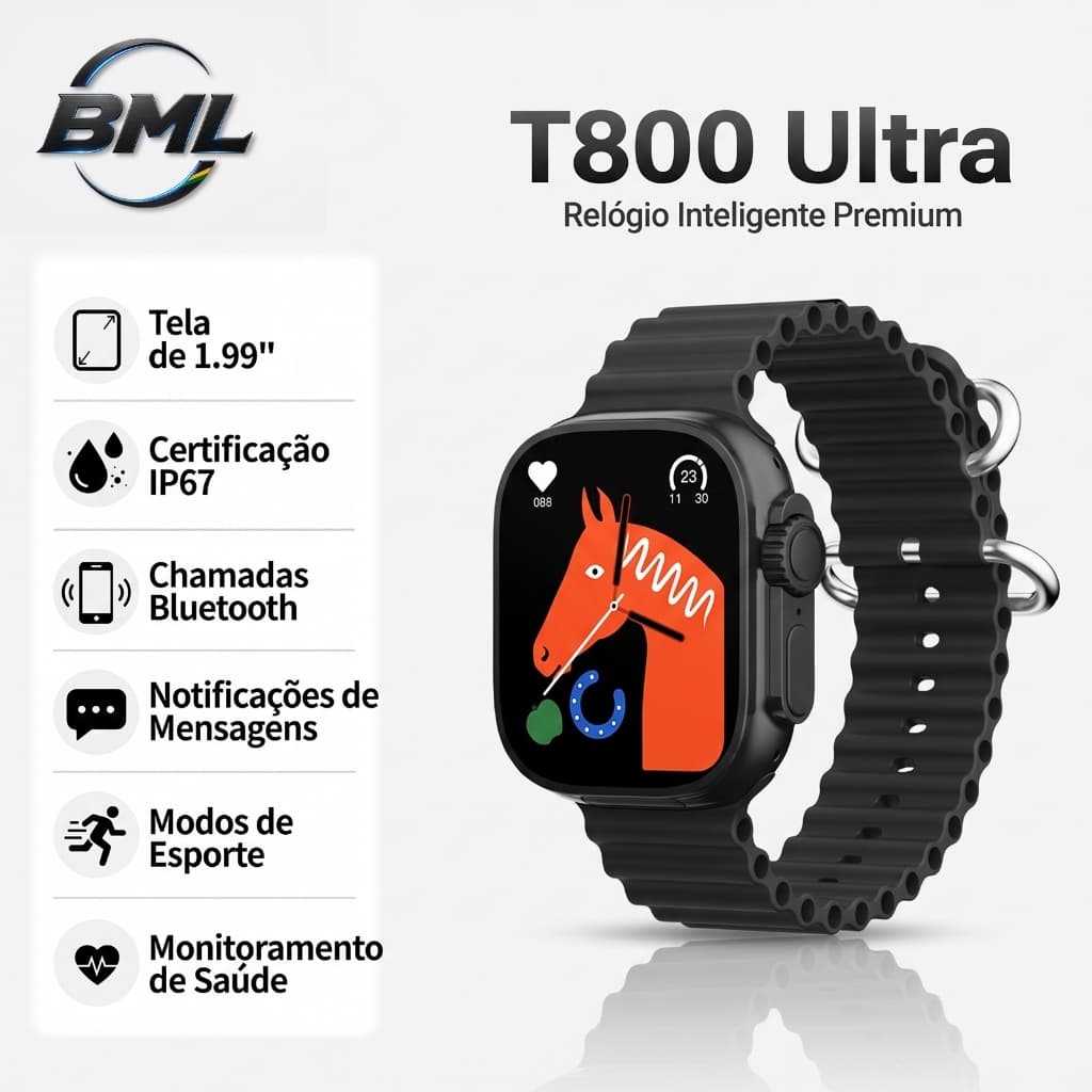 BML Smartwatch T800 Ultra Relógio Esportivo À Prova D'água NFC GPS Monitor de Saúde