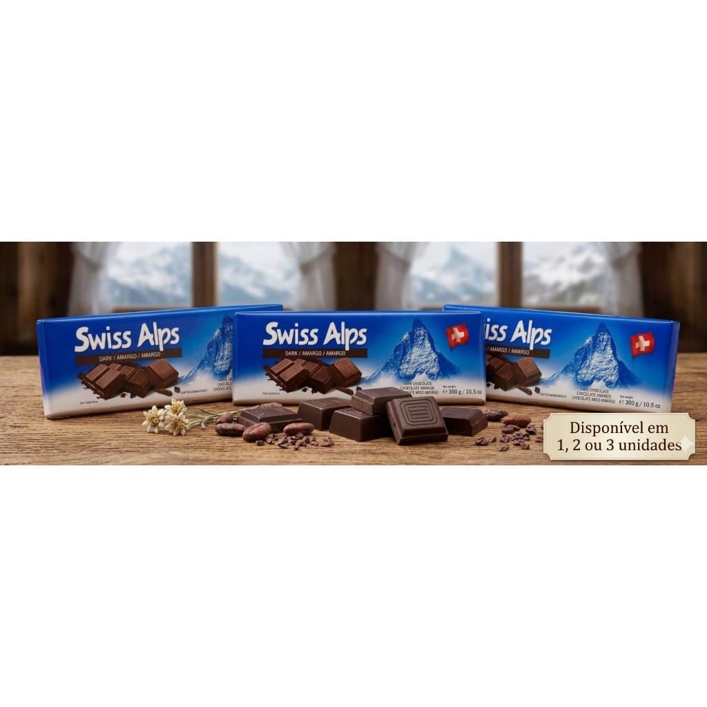 Chocolate Amargo Swiss Alps Dark Tablete 300g - Leve mais por Menos! 1, 2 ou 3 unidades - Importado da Suíça