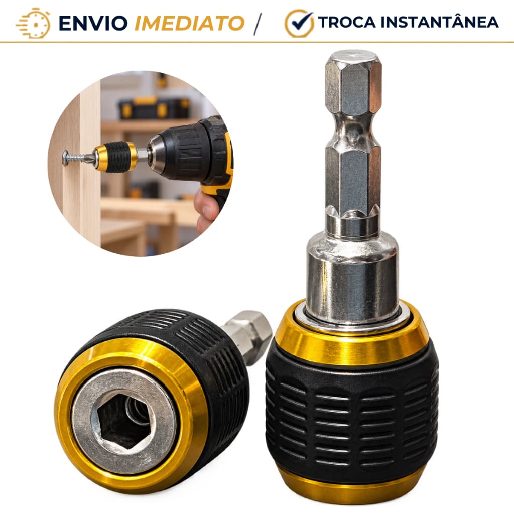 Adaptador Mandril Engate Rápido 1/4 6,35mm para Furadeira Parafusadeira Porta Bits Sextavado 60mm