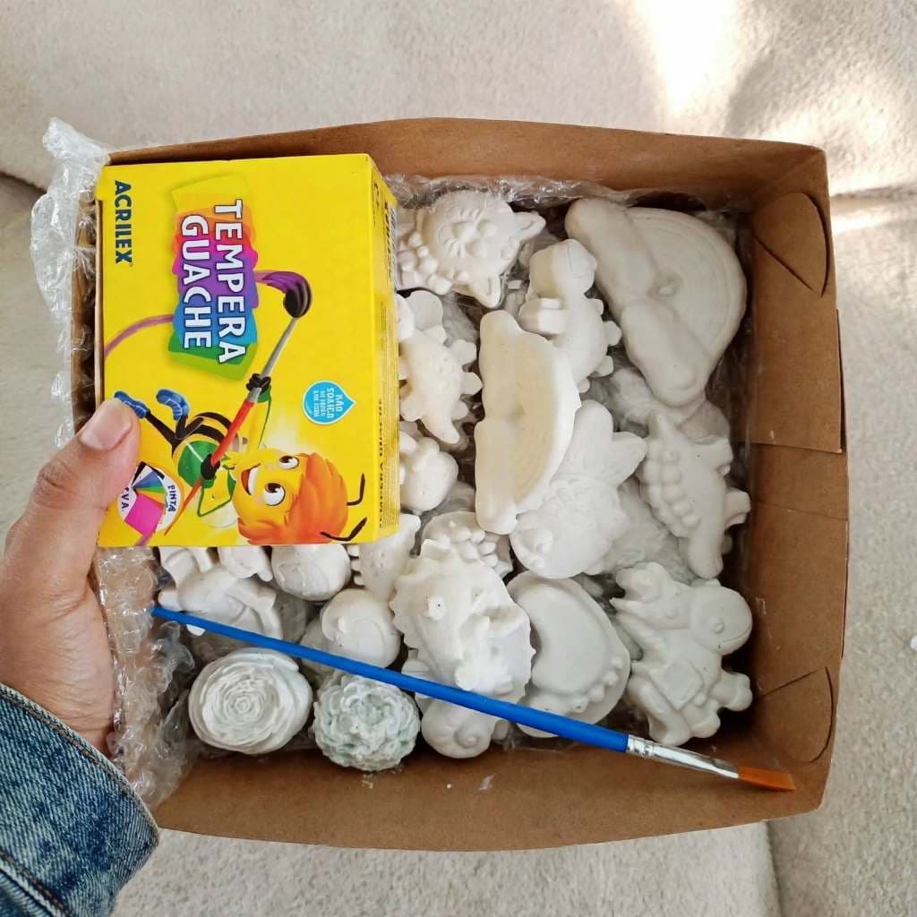 kit 20 pecas Brinquedo Educativo para Pintar | Peças de Gesso para pinta| Brinquedo Educativo Criativo Tintas e Pincél