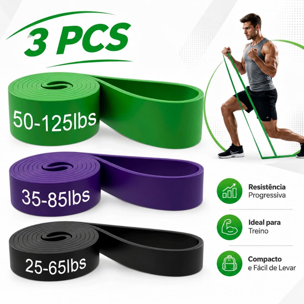 Super Bands Elásticos Extensores – Crossfit, Musculação e Treino Funcional (3 Resistências) OneLife