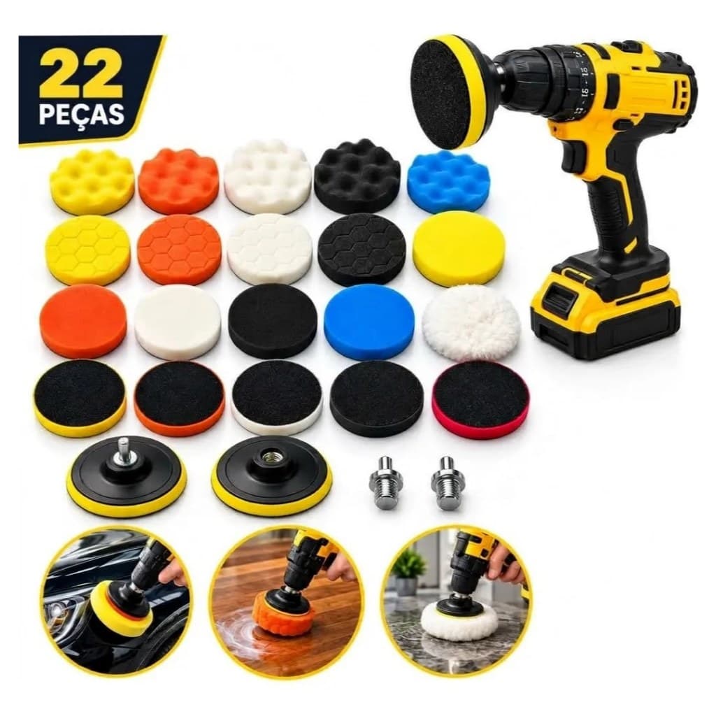 Kit Polimento 22 Peças 3 Polegadas Furadeira Parafusadeira Boinas Discos Adaptador