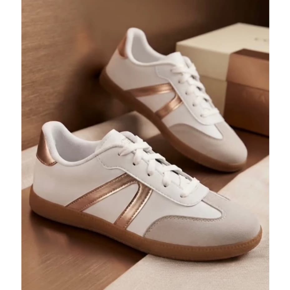 Tênis Feminino Original DONNA CALÇADOS Rosê Gold Confortável Moda Casual Clássico Branco