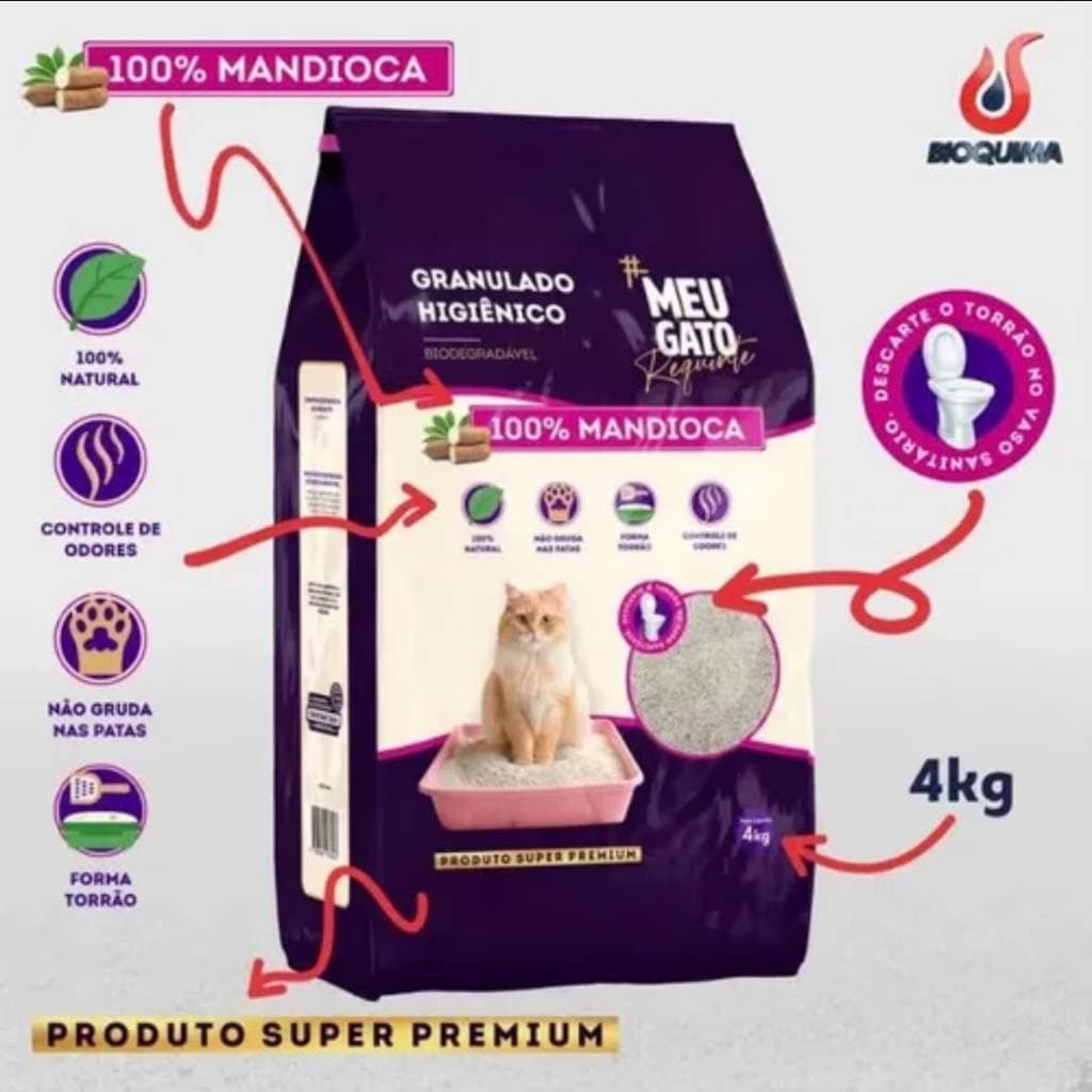 Areia Sanitária para Gatos 4KG - Biodegradável e Não Gruda, Controle de Odores