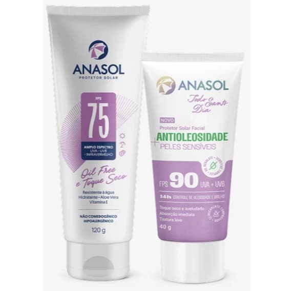 Kit Peles Sensíveis Anasol Protetor Solar Corporal FPS 75 120g + Protetor Facial FPS 90 Antioleosidade