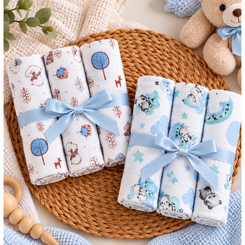Kit 6 Fralda Pano de Ombro Bebê com Bainha 100%Algodão Enxoval Maternidade Menino Menina