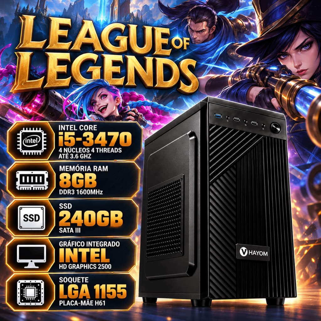 PC Gamer Computador LOL i5 3470 + SSD 240GB com Memória Ram DDR3 1600Mhz Desktop com Windows