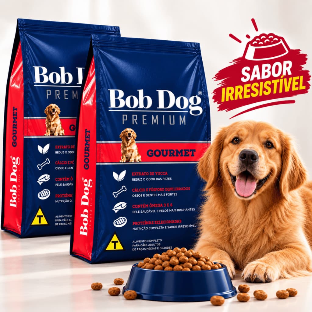 Kit Ração Bob Dog Premium Gourmet 15kg 7kg p/ Cachorros Cães Adultos Médios Grandes Envio Imediato!!