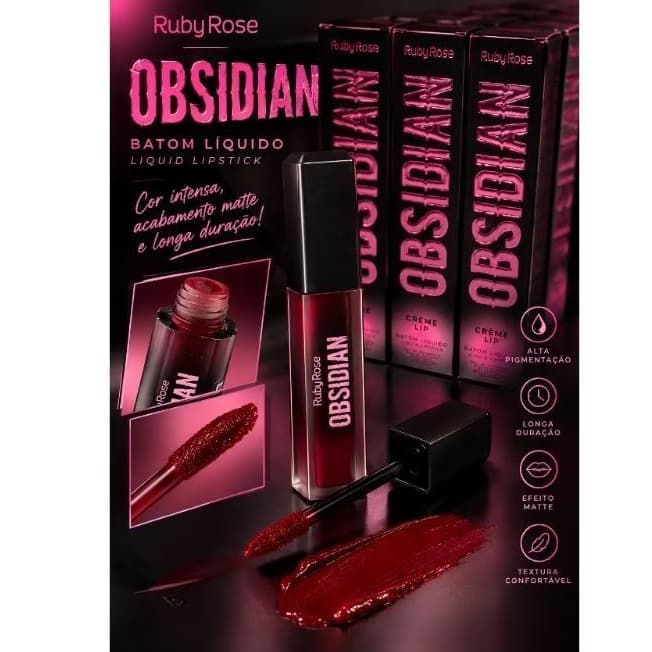 Batom Líquido Ruby Rose Obsidian Crème Lip Alta Pigmentação Efeito Matte Longa Duração