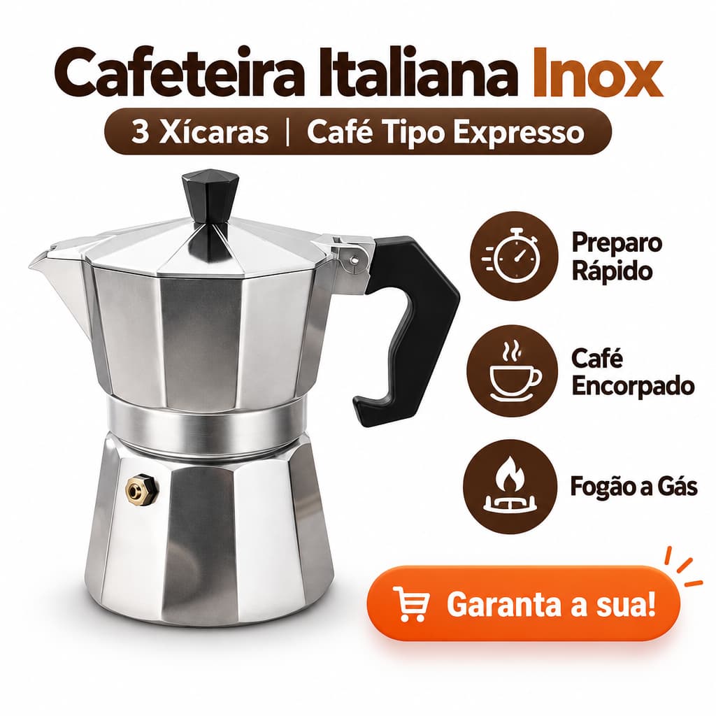 Cafeteira Italiana Inox 3 Xícaras | Café Expresso | Fogão a Gás | Moka