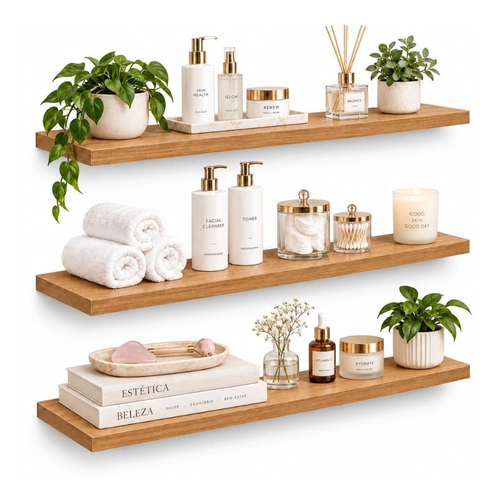 Kit Prateleiras de Parede para Consultório 20X60 com Suporte Invisível