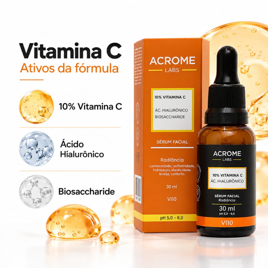 Sérum Facial Acrome Labs Vitamina C 10% com Ácido Hialurônico VI10 30ml