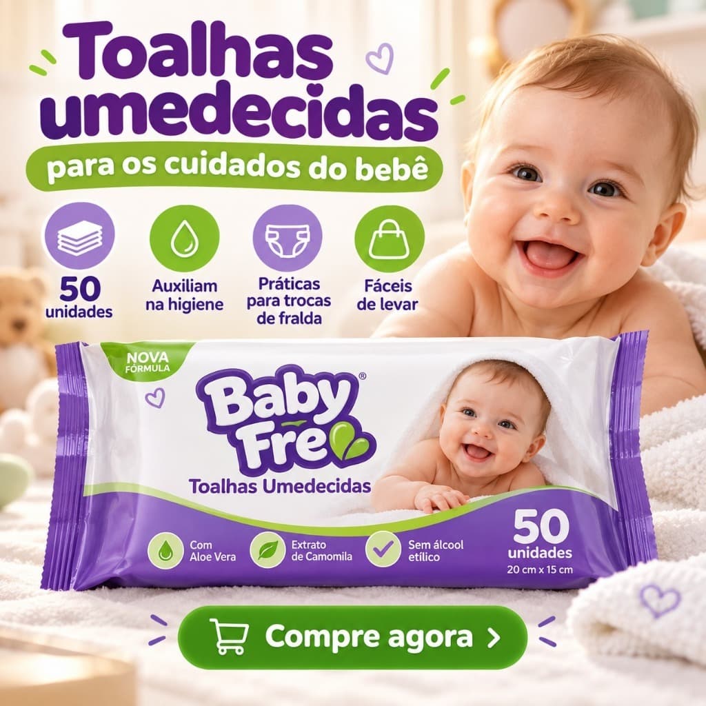 Lenço Umedecido Baby Free 50 Unidades Toalhas Umedecidas Para Higiene do Bebê 19x12cm