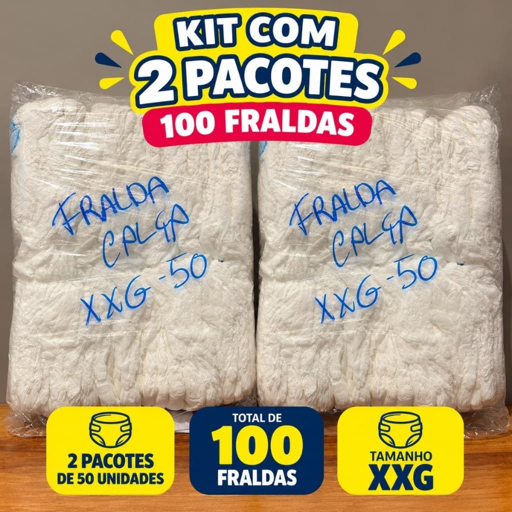 Kit 100 Fraldas Calça Infantil Shortinho Descartável Tamanho XXG – 2 Pacotões com 50 Unidades Cada