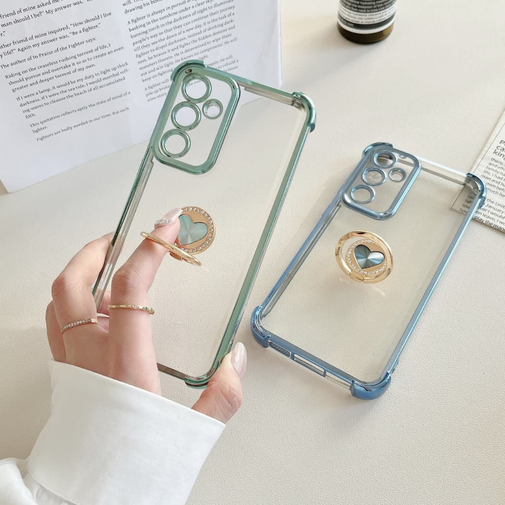 Capa Capinha Samsung A07 A17 A37 A57 A06 A16 A26 A36 A56 M16 M36 M56 Transparente Borda Colorida com Anel Coração