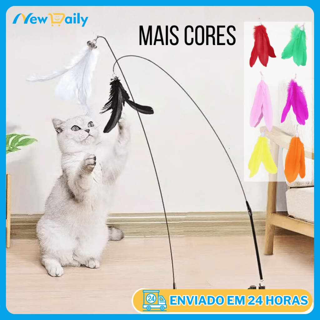 Brinquedo Interativo Varinha Pena Com Ventosa Com Sino Fixa No Chão Parede Para Gatos Adultos e Filhotes PET-16