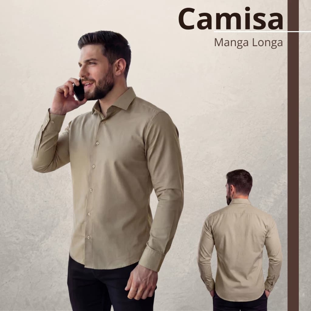 Camisa Social Masculina Manga Longa Tricoline Slim Fit Tecido Leve Confortável Elegante Casual
