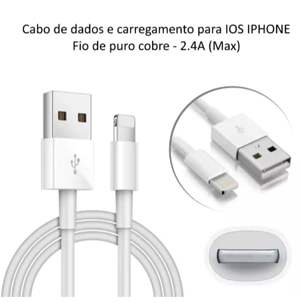 Cabo de Celular USB de Carregamento Rápido/Dados de 1m iPhone 7/8/X/XS/XR/11/12/13 PRO MAX