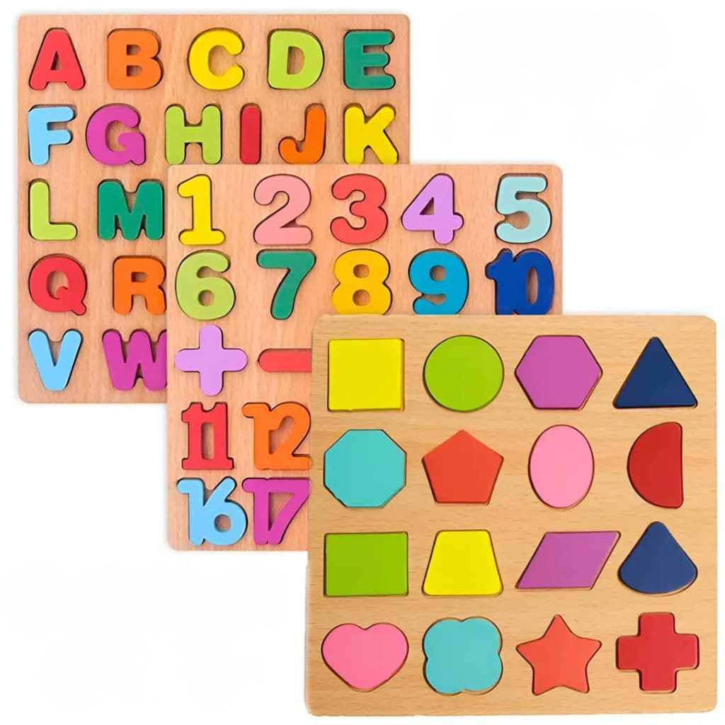 Kit Aprenda Brincando Educativo 3 em 1 Madeira Alfabeto Números Formas