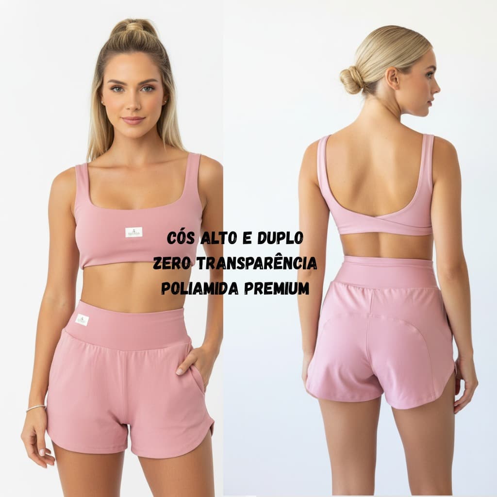 Conjunto Fitness Feminino Short Larguinho + Top Academia Roupa de Treino Moda Fitness