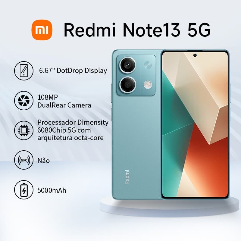 Celular xiaomi redmi note 13 5G  barato novo 8GB RAN 256GB ROM Câmera 108MP Versão Global