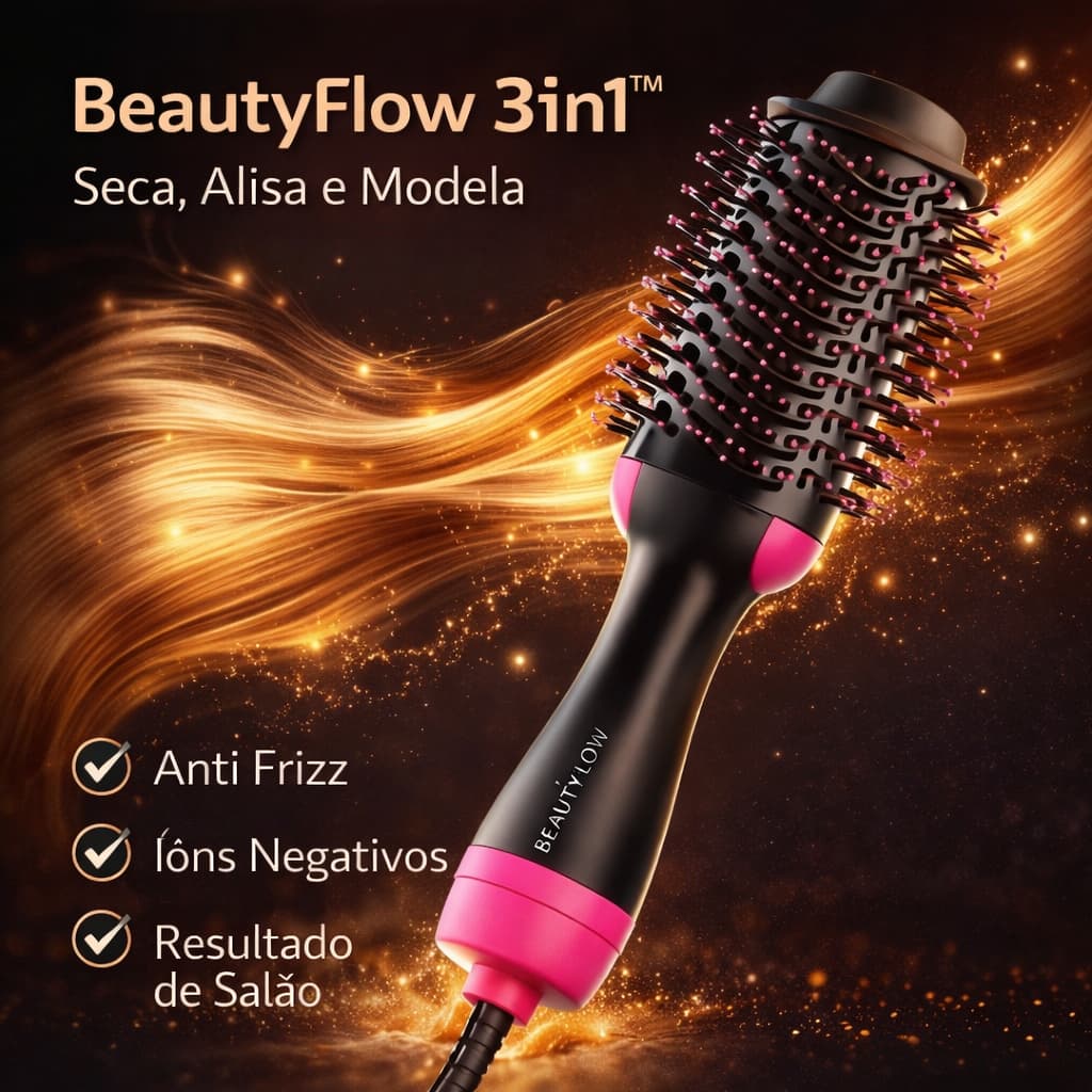 Escova Secadora BeautyFlow 3in1™ Profissional Anti Frizz Modeladora