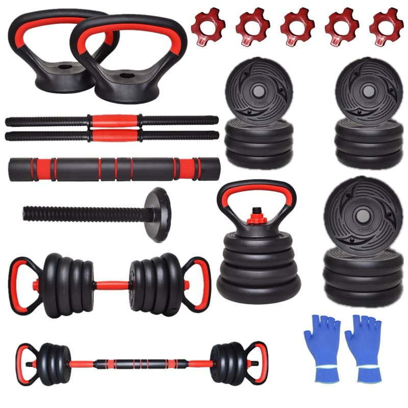 Kit 6 Em 1 Musculação 15Kg Halteres Anilhas Barras Kettlebell Ajustáveis Academia Treino Residencial