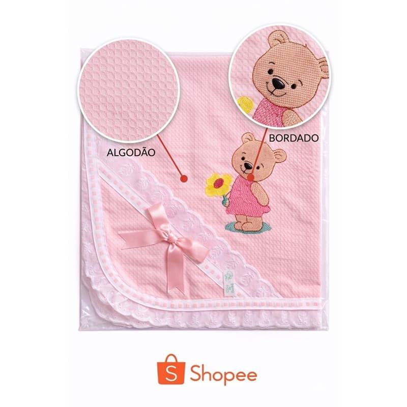 Kit 2 Mantas de Bebê Bordadas Soft Luxo com Babado Enxoval Recém nascidos Menino Menina