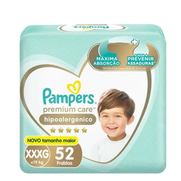 Fralda Infantil Pampers Premium Care XXXG 52 Unidades