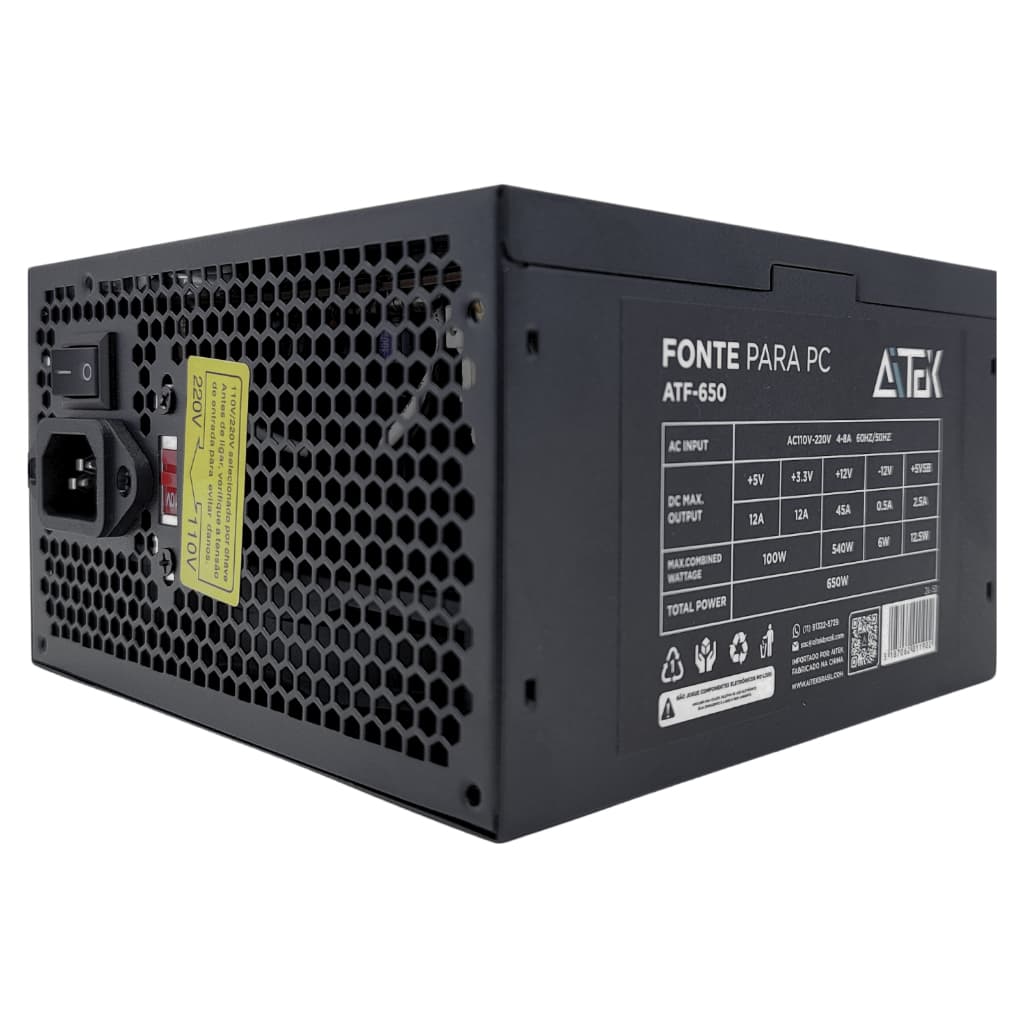 Fonte Gamer 650W ATX Bivolt Ventoinha 120mm Alta Eficiência Com PCI-e e SATA Para PC Gamer