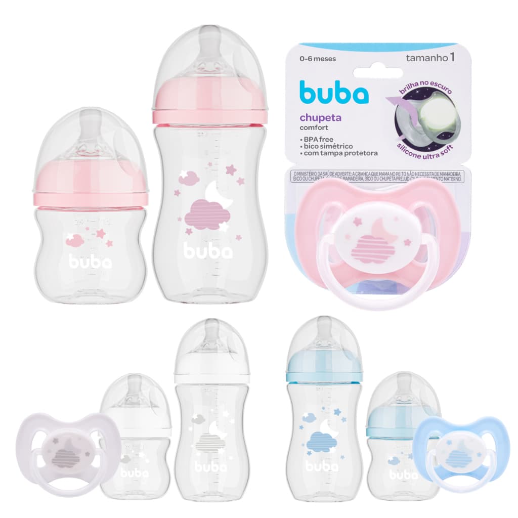 Kit 2 Mamadeira Bico Petala Buba Anticolica + Chupeta 0 a 6 meses Buba