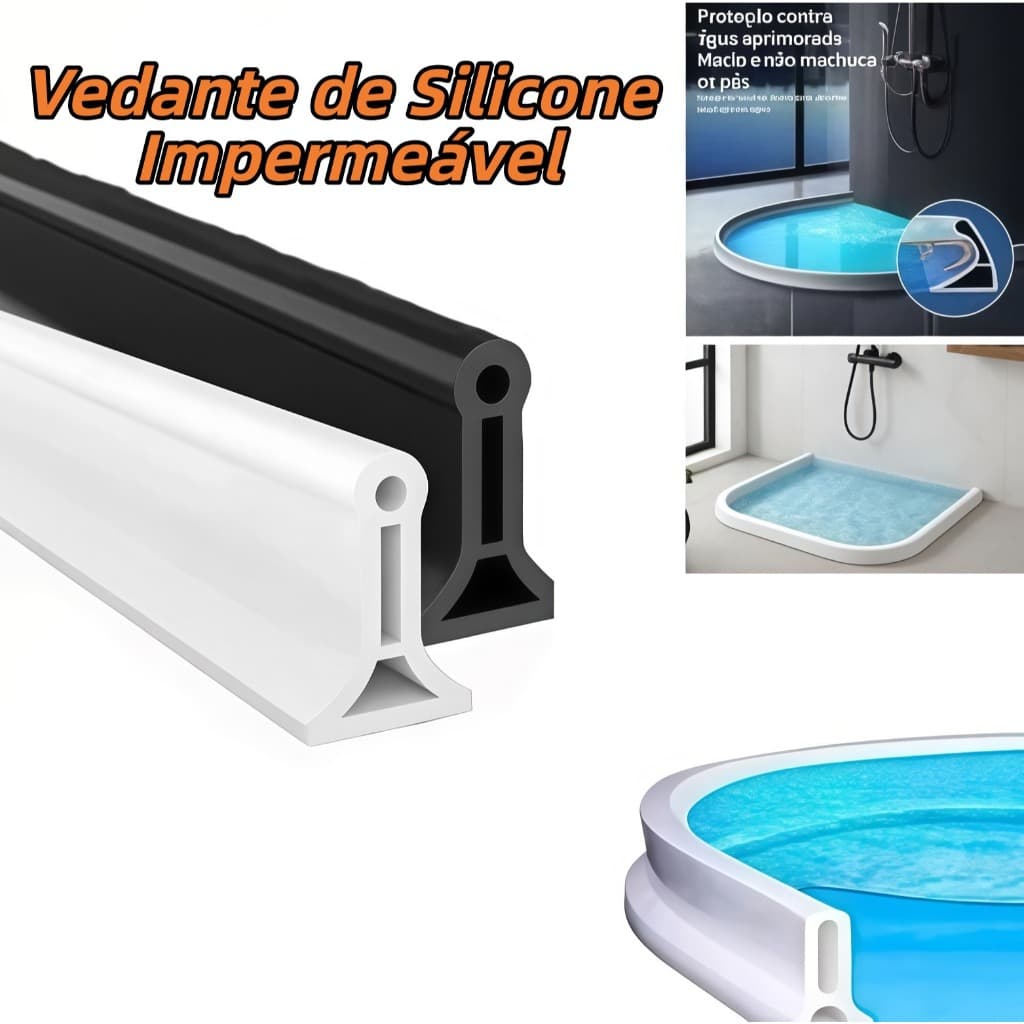 Barreira de Agua Retenção em Silicone Vedação Area Molhada Banheiro Box Lavanderia dupla