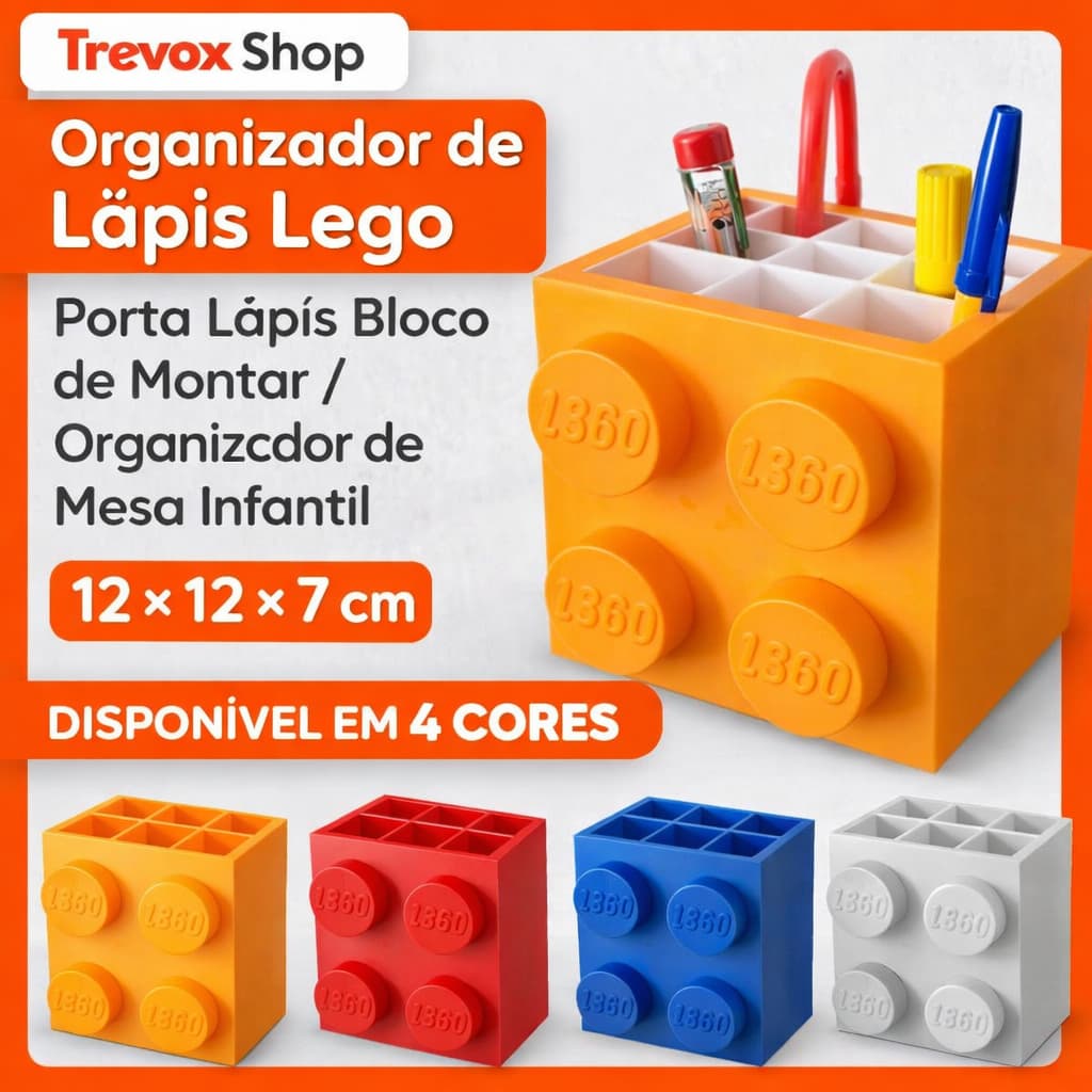 Organizador de Lápis Lego Porta Lápis Bloco de Montar Organizador de Mesa Infantil Escolar