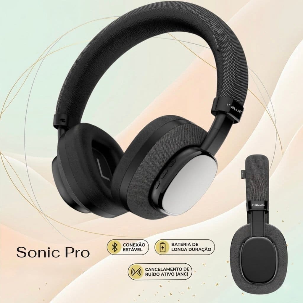 Fone de Ouvido Bluetooth Sem Fio Sonic Pro Com Cancelamento de Ruído ANC Headphone Preto 0317