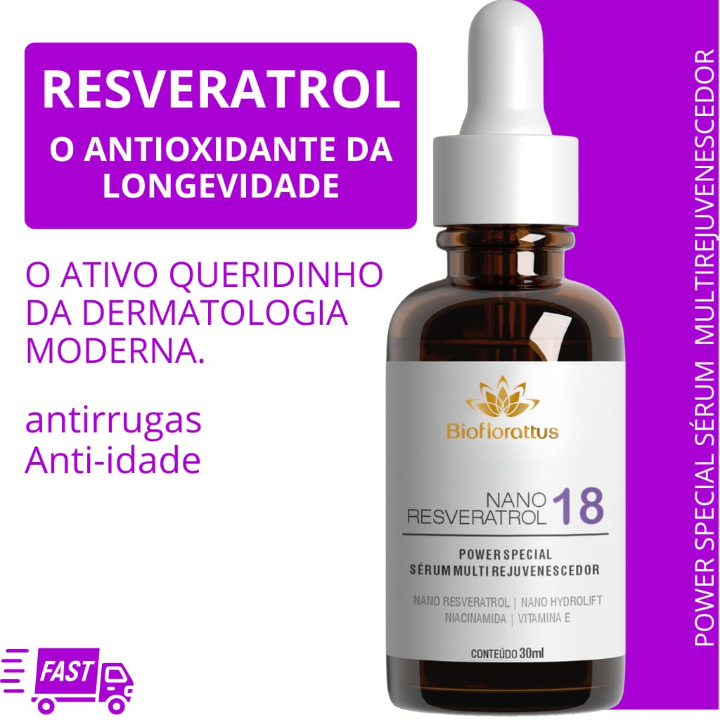 Sérum Facial com Resveratrol e Niacinamida | Anti-Idade e Antirrugas | Tecnologia Nano Bioflorattus