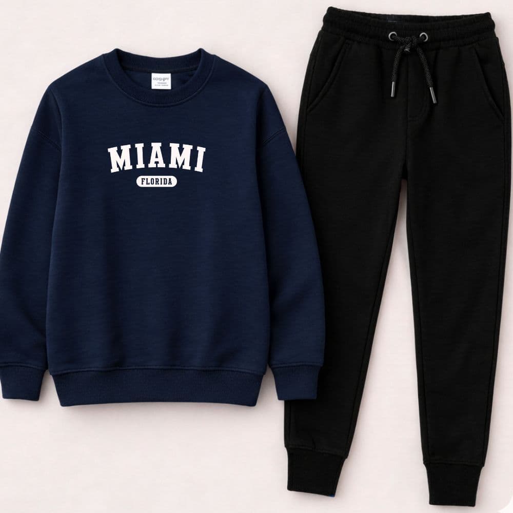 Conjunto moletom juvenil e infantil meninos estampa miami blusa de frio gola careca e calça moletom premium