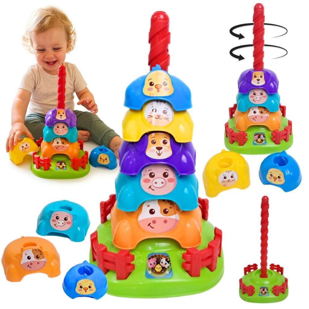 Brinquedo Educativo Infantil Empilhar Torre Gira 1 Ano 6 Peças