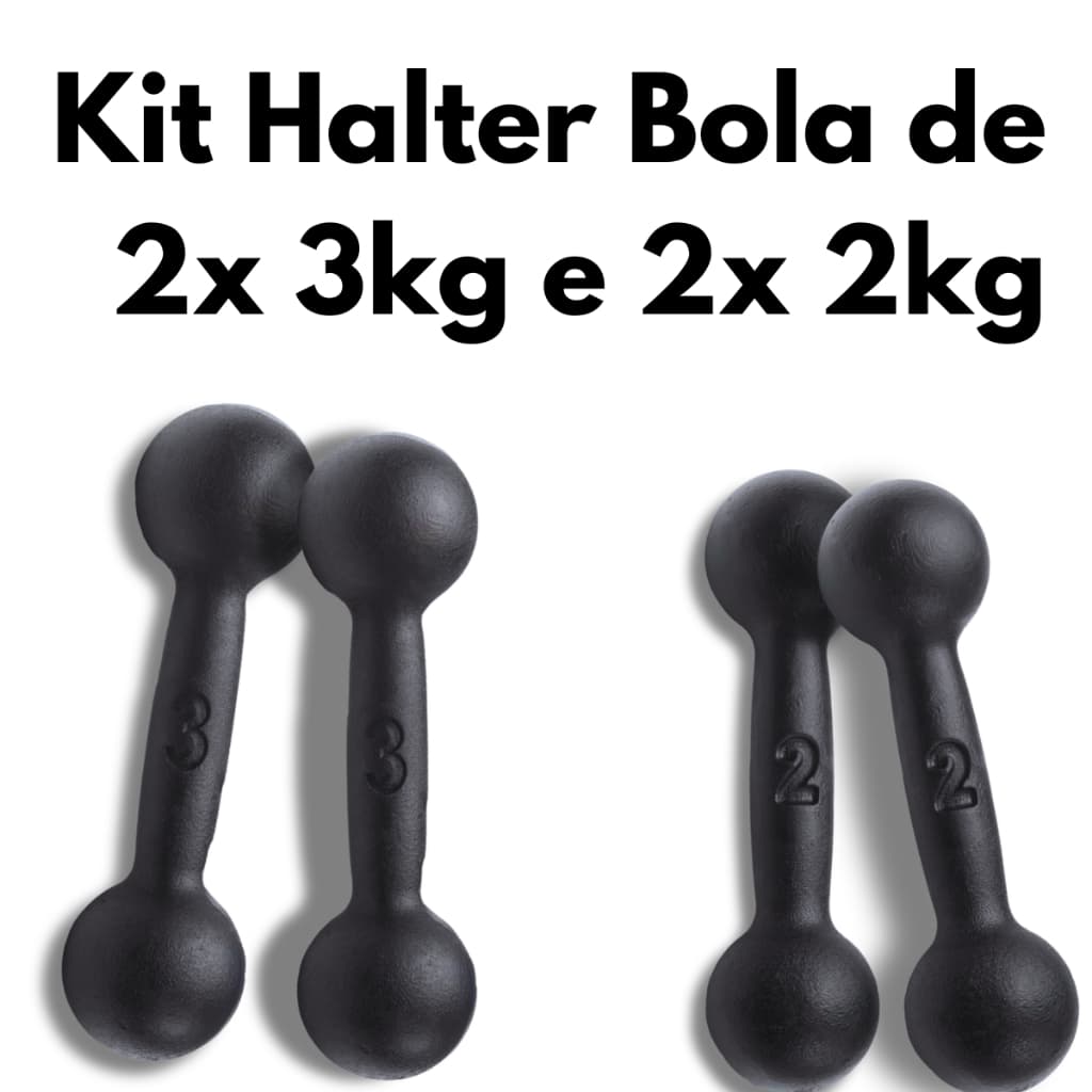 Kit 4 Halteres Bola 2x 3kg e 2x 2kg  Musculação Academia e Treino em Casa Resistentes e Duráveis