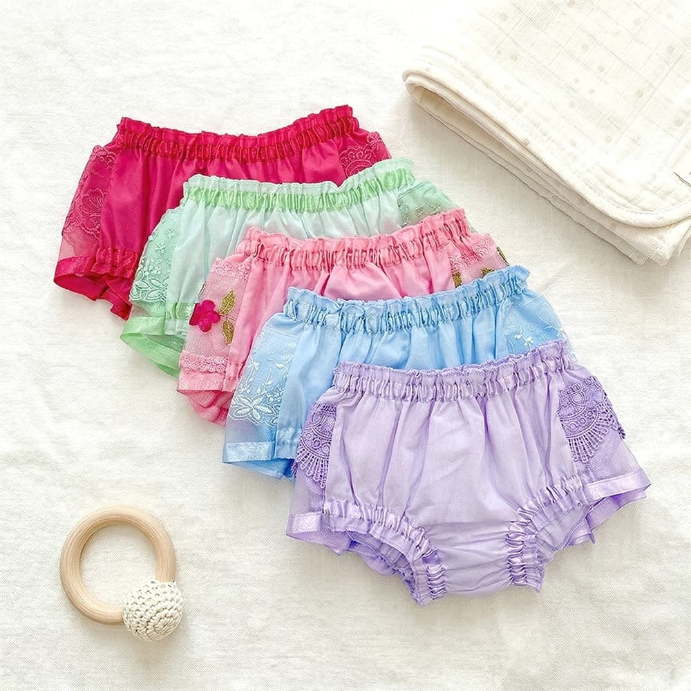 Kit 5 Calcinha Tapa Fralda Infantil com Babado e Laço em Cetim
