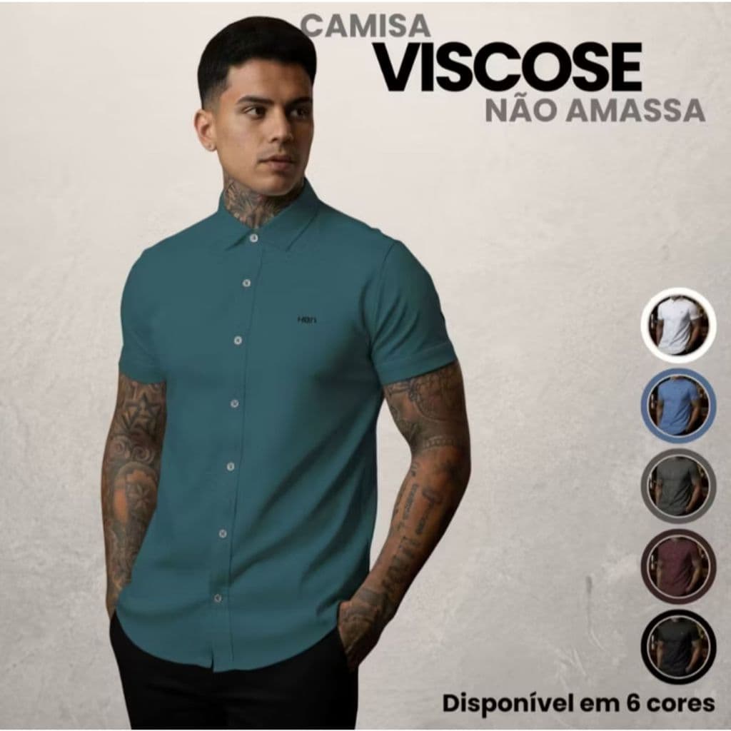 Camisa que não amassa Camisa social Masculina Manga Curta Slim Fit