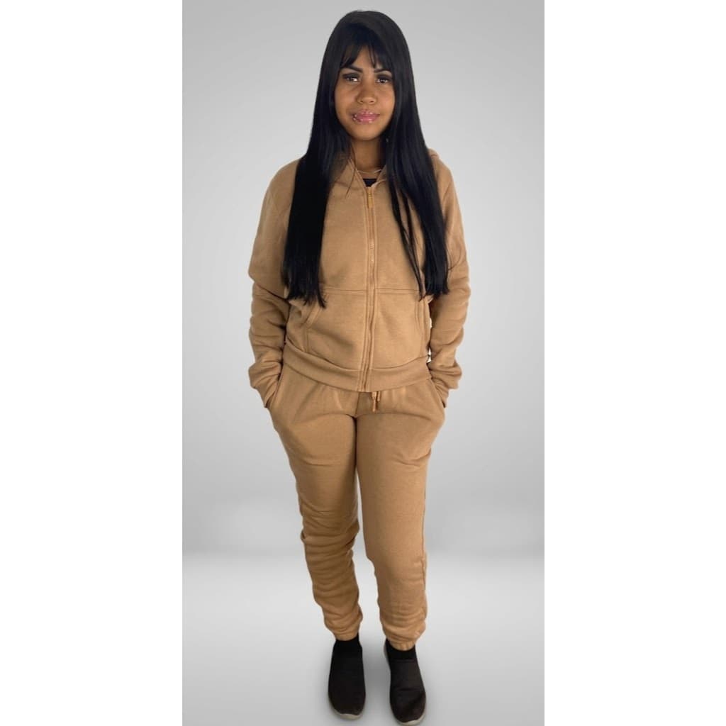Conjunto Moletom Feminino Flanelado Capuz Zíper Qualidade Premium