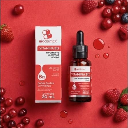 Vitamina B12 Suplemento Líquido Gotas 20ml Biocêutica - Sabor Frutas Vermelhas