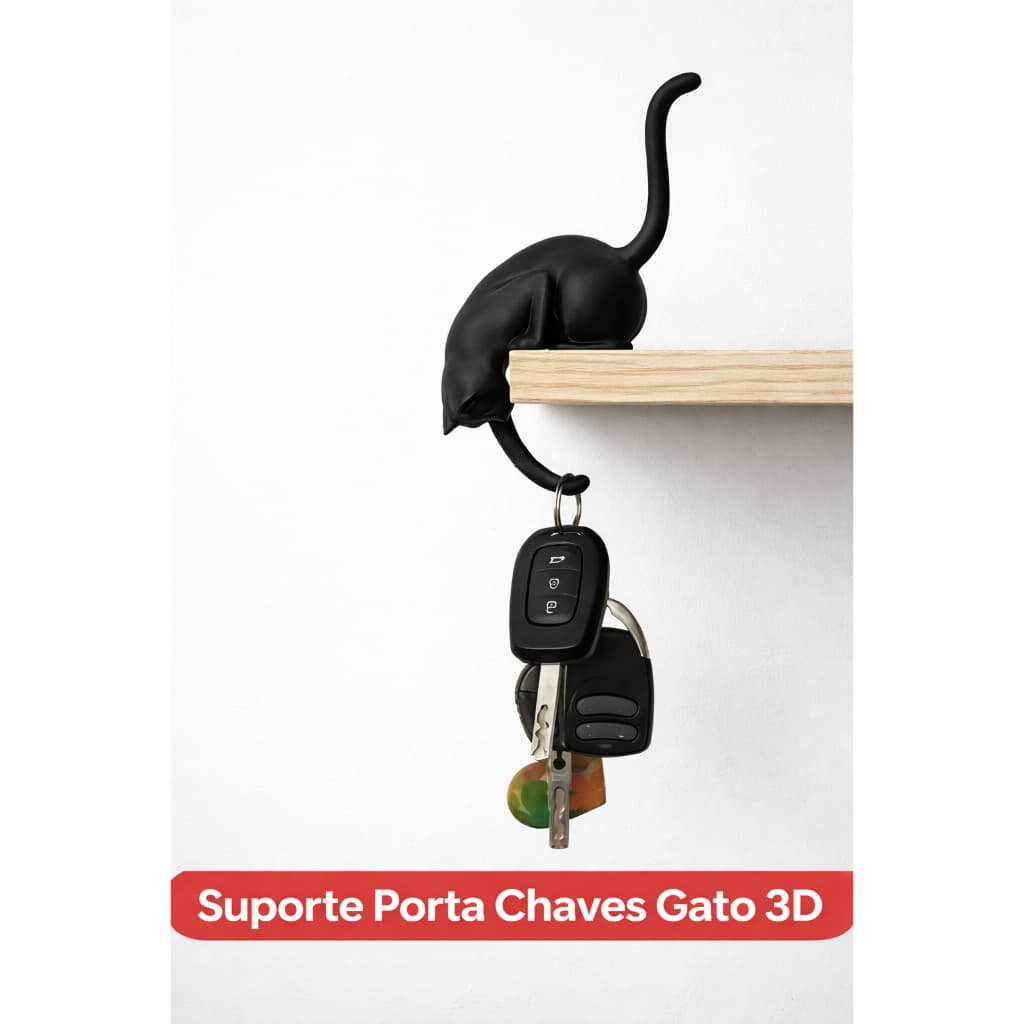 Gancho Porta Chaves Gato 3D Suporte Decorativo Para Prateleira Parede