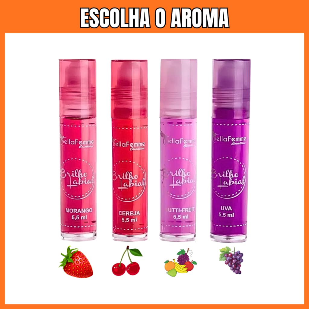 Kit 5,10 ou 20 Gloss Brilho Labial Frutas Roll on Hidratante Lembrancinha Bella Femme