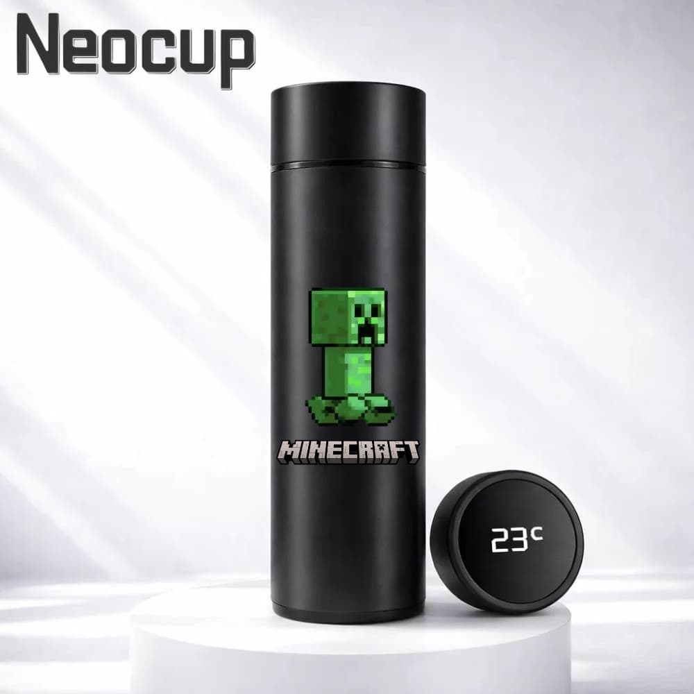 Garrafa Térmica Aço Inoxidável 304 Minecraft Creeper com Termômetro digital 500ml