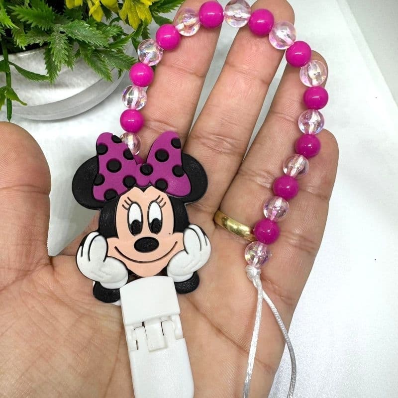 Prendedor de chupeta Minnie personalizado com nome